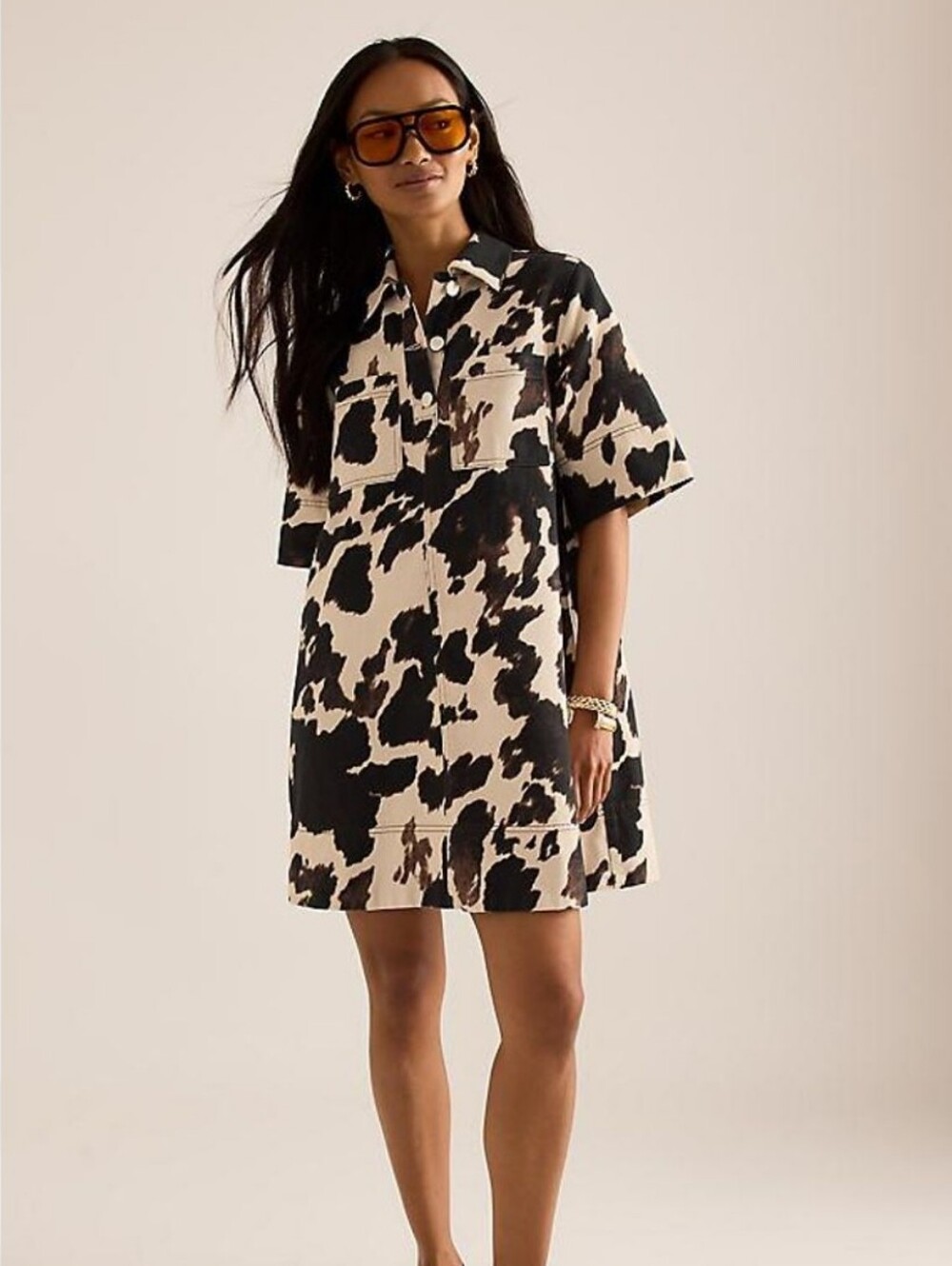 Anthropologie The Jeannie Short-Sleeve Denim A-Line Mini Dress Size 10